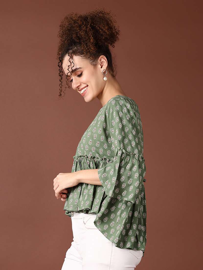 women round neck printed peplum top - 21651550 -  Standard Image - 2