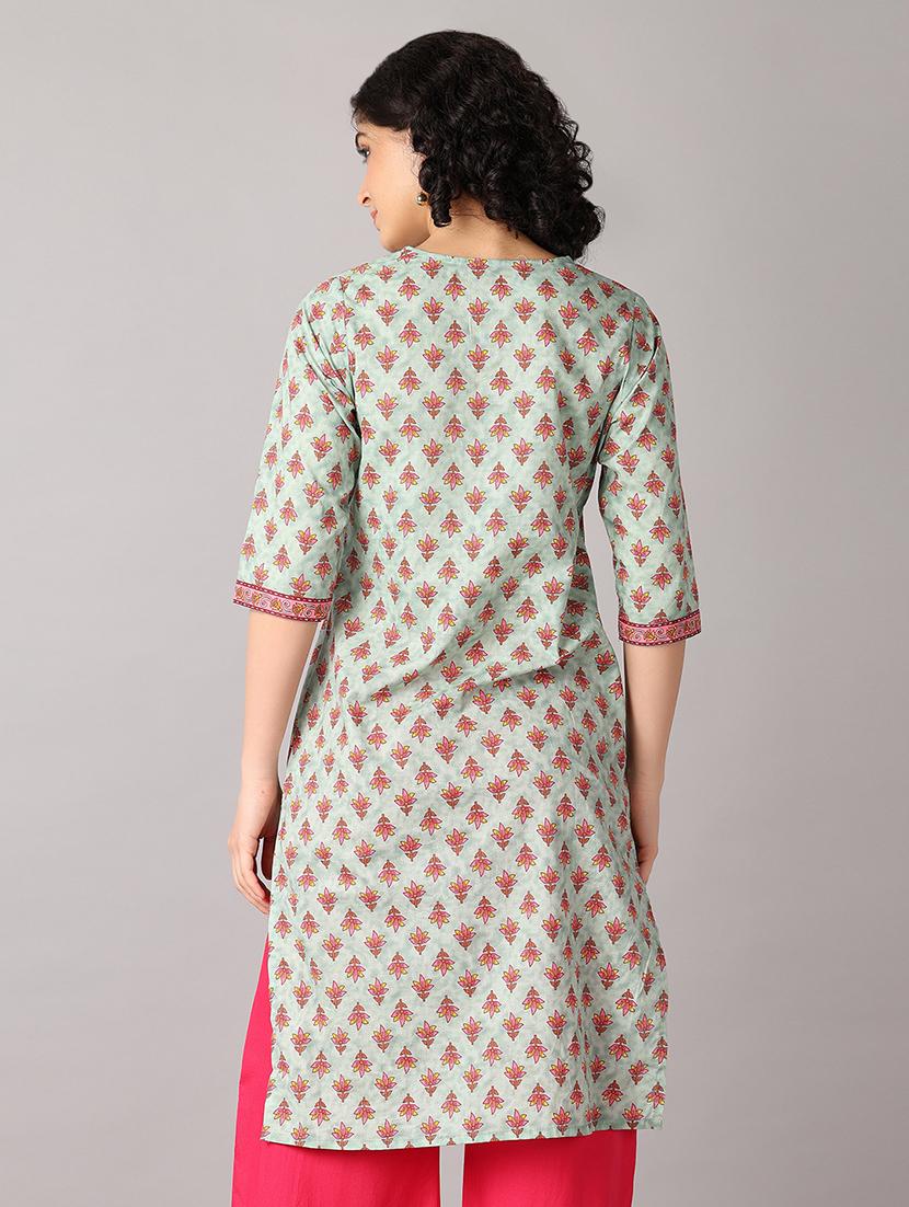 women three quarter sleeve straight kurta - 21651552 - Standard Image - 2