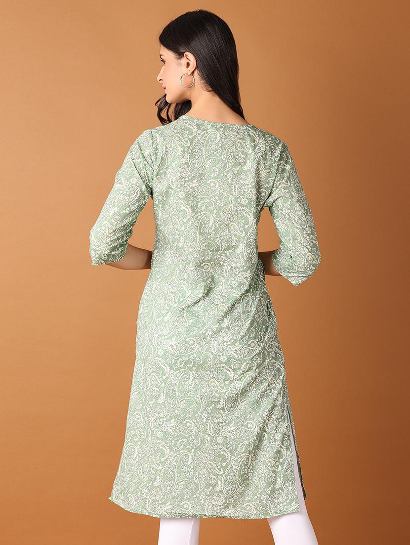 women three quarter sleeve straight kurta - 21651553 - Standard Image - 2