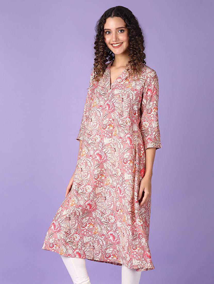 women three quarter sleeve a-line kurta - 21651558 - Standard Image - 2