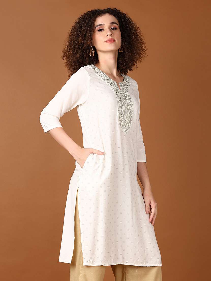 women three quarter sleeve straight kurta - 21651559 - Standard Image - 2