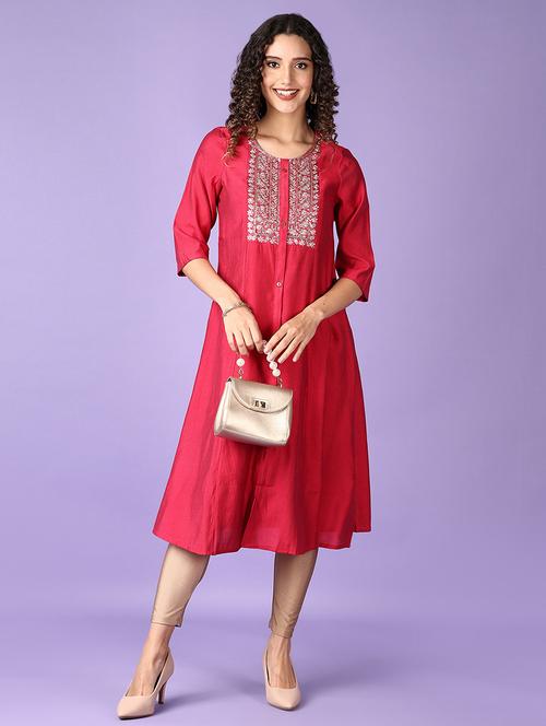 women three quarter sleeve a-line kurta - 21651563 - Standard Image - 0