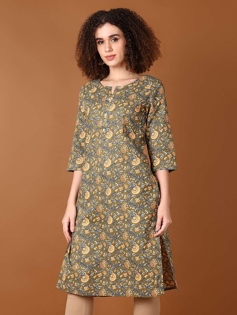 women three quarter sleeve straight kurta - 21651564 -  Standard Image - 2