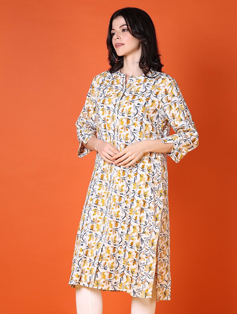 women three quarter sleeve straight kurta - 21651565 - Standard Image - 2