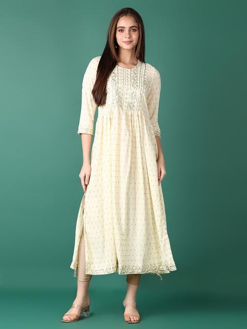 women three quarter sleeve a-line kurta - 21651566 - Standard Image - 0