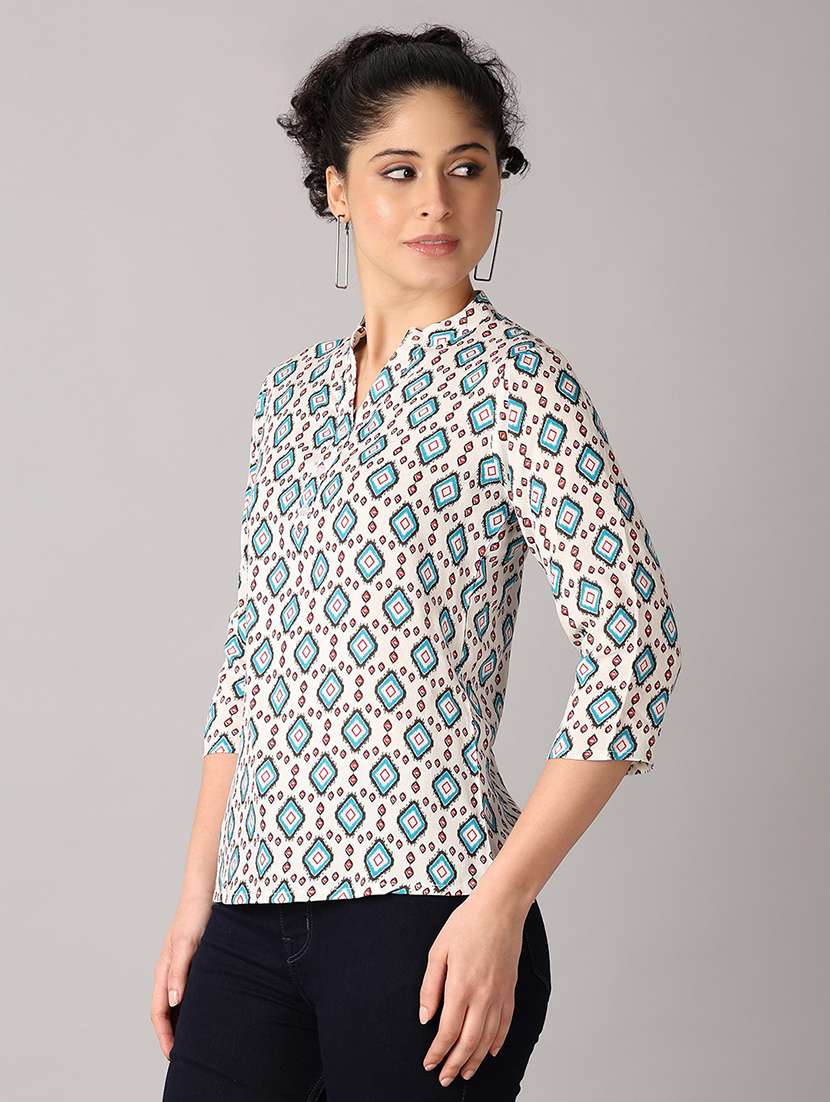 women mandarin neck printed regular top - 21651585 -  Standard Image - 2