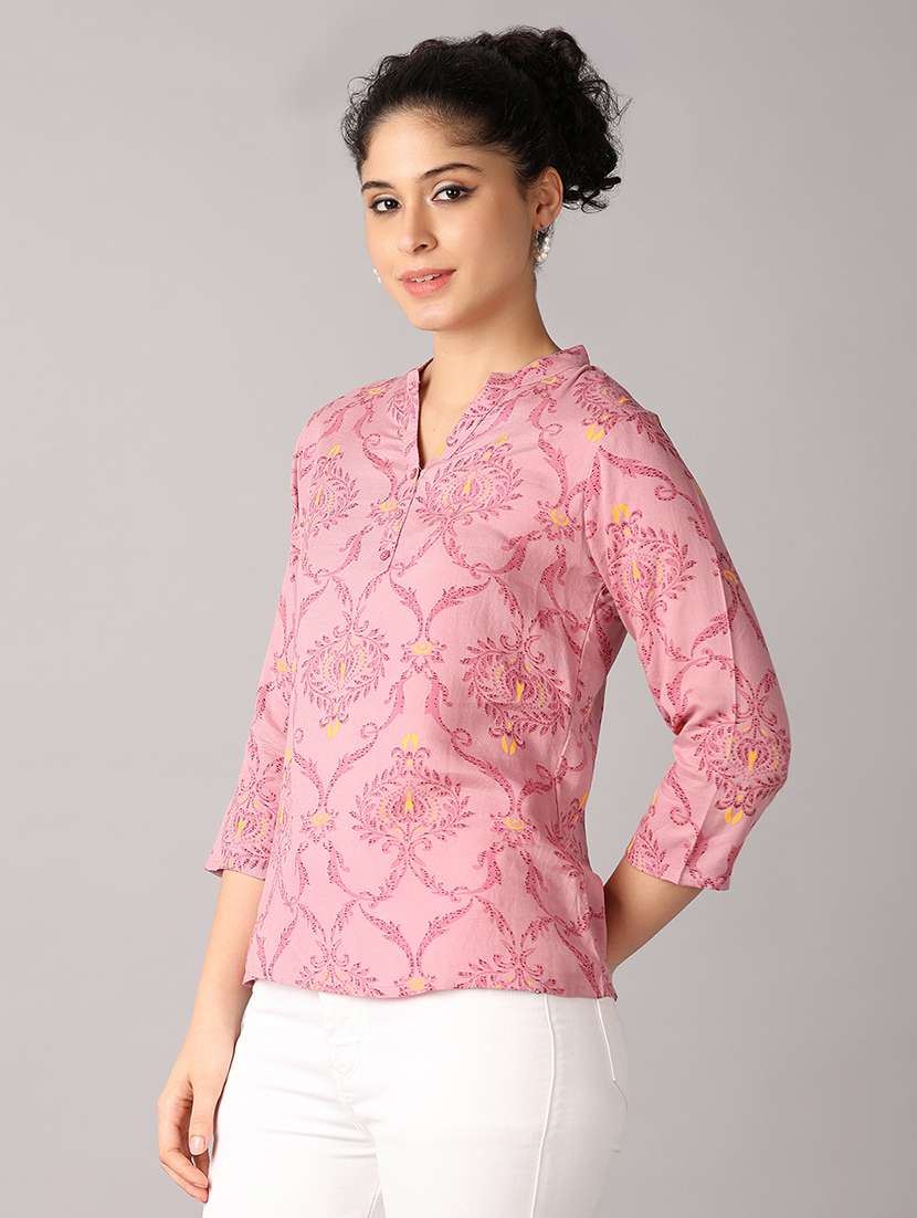 women mandarin neck printed regular top - 21651586 -  Standard Image - 2