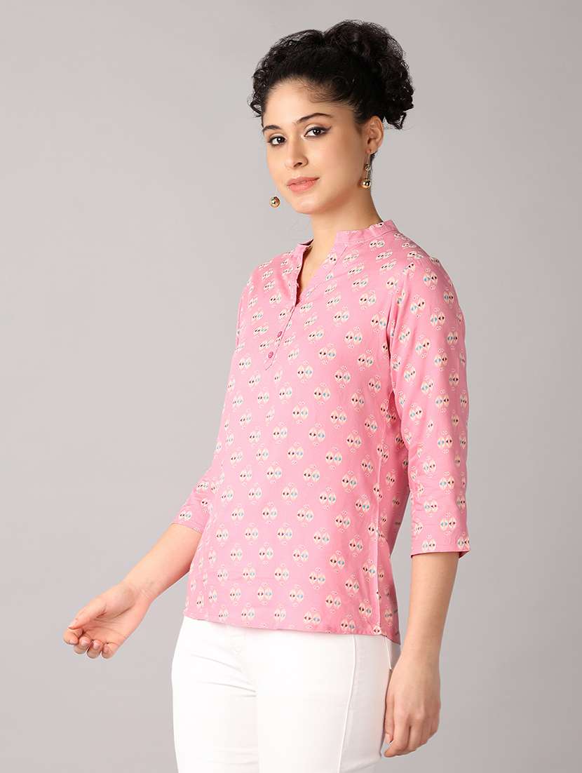 women mandarin neck printed regular top - 21651587 -  Standard Image - 2