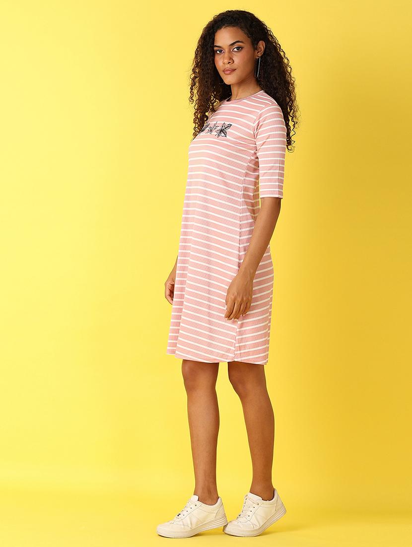 women round neck striped t-shirt dress - 21651607 - Standard Image - 2