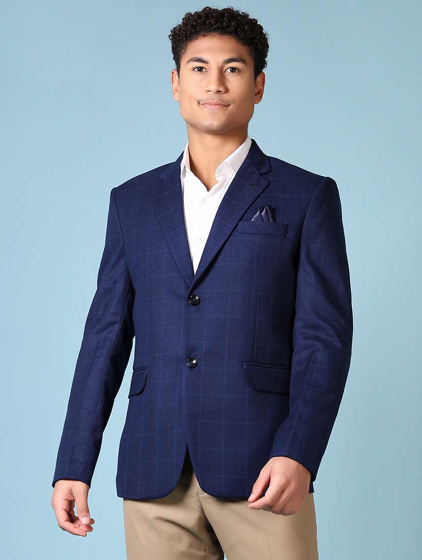 men long sleeves checkered single breasted casual blazer