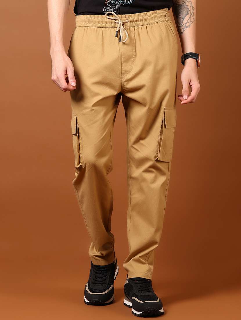 men solid mid rise cargo