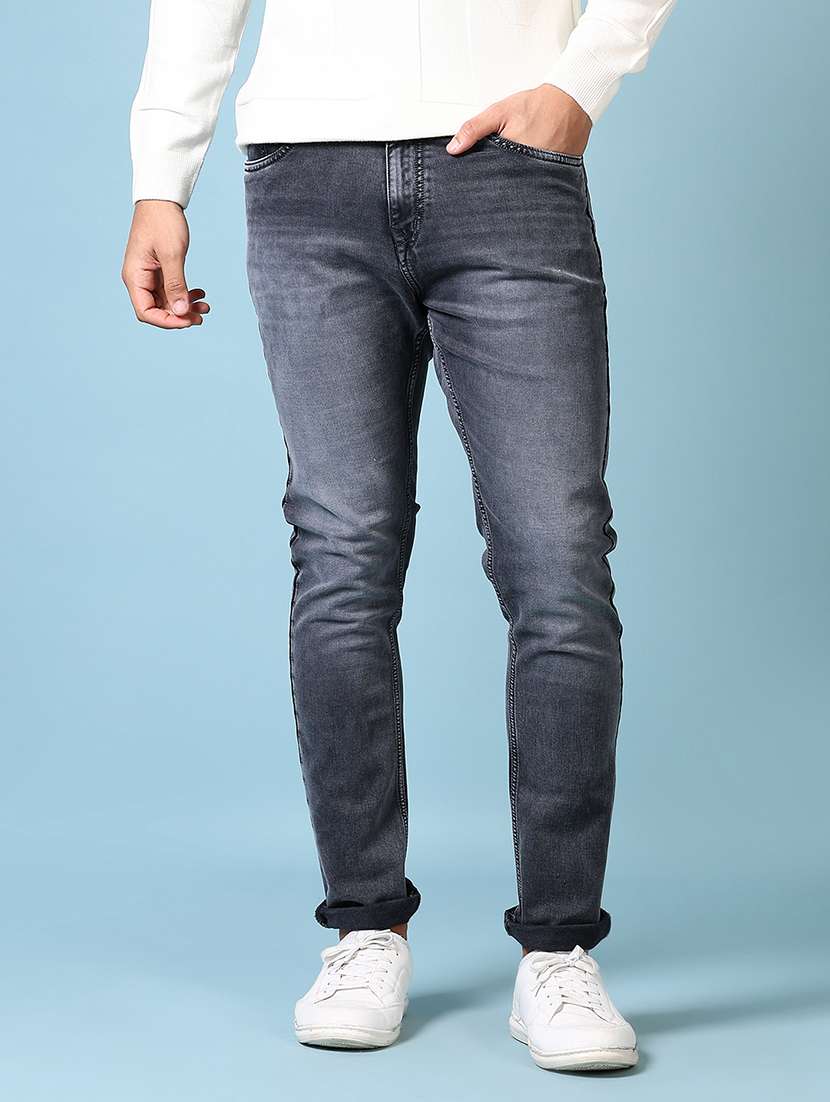 men mid rise plain slim fit jeans - 21651630 - Zoom Image - 0
