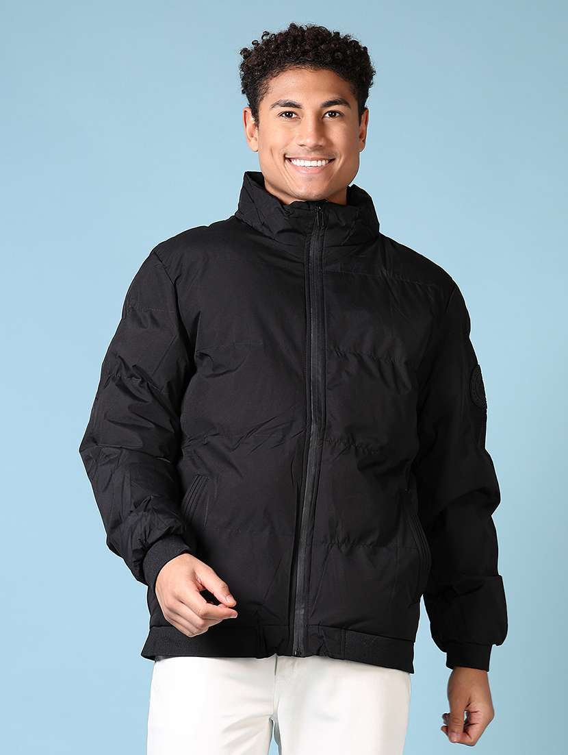 men solid long sleeve quilted jacket