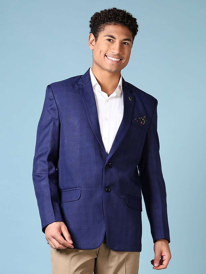 men long sleeves checkered single breasted formal blazer