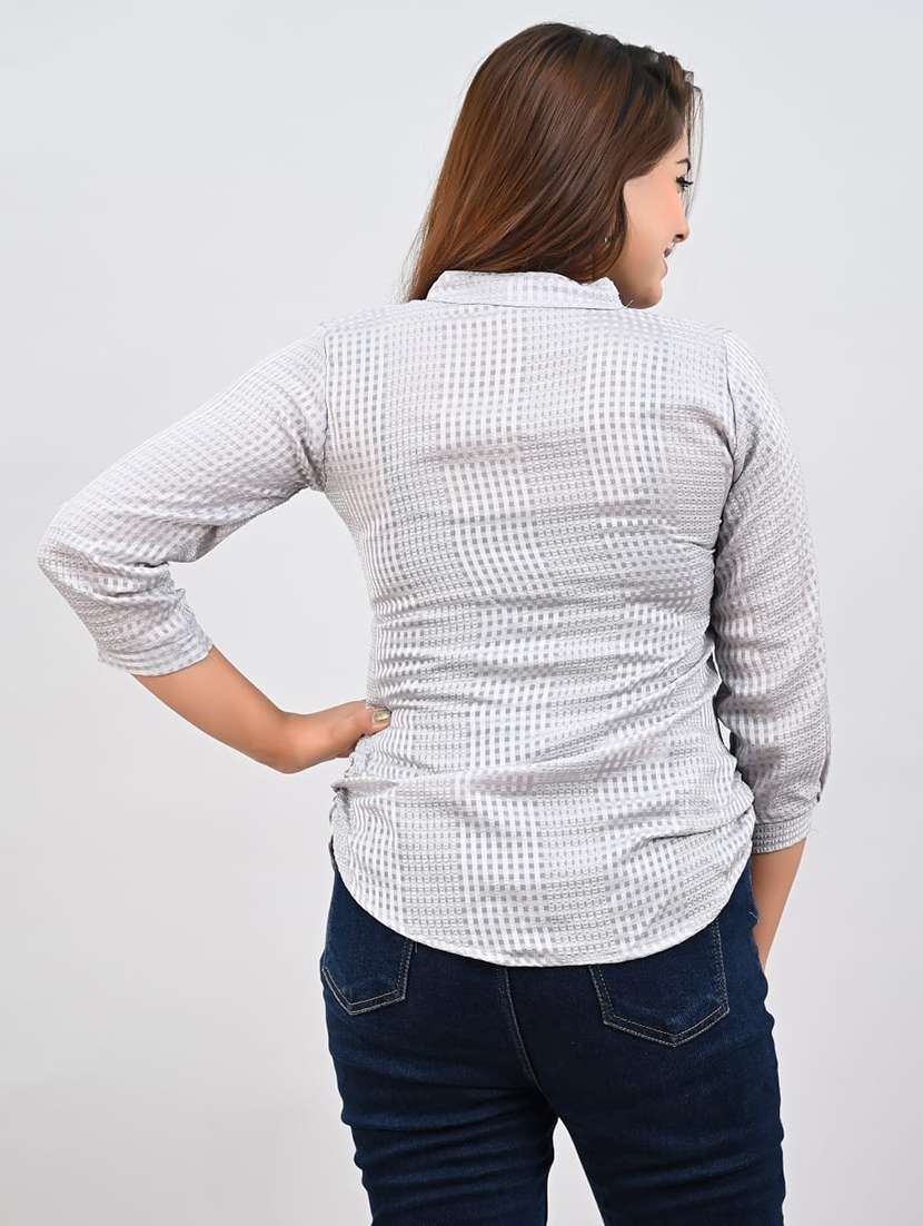 women checkered mandarin neck top - 21651704 - Standard Image - 2