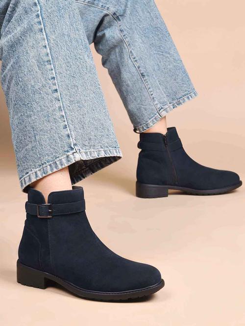 women navy blue solid ankle boots - 21651873 - Standard Image - 0