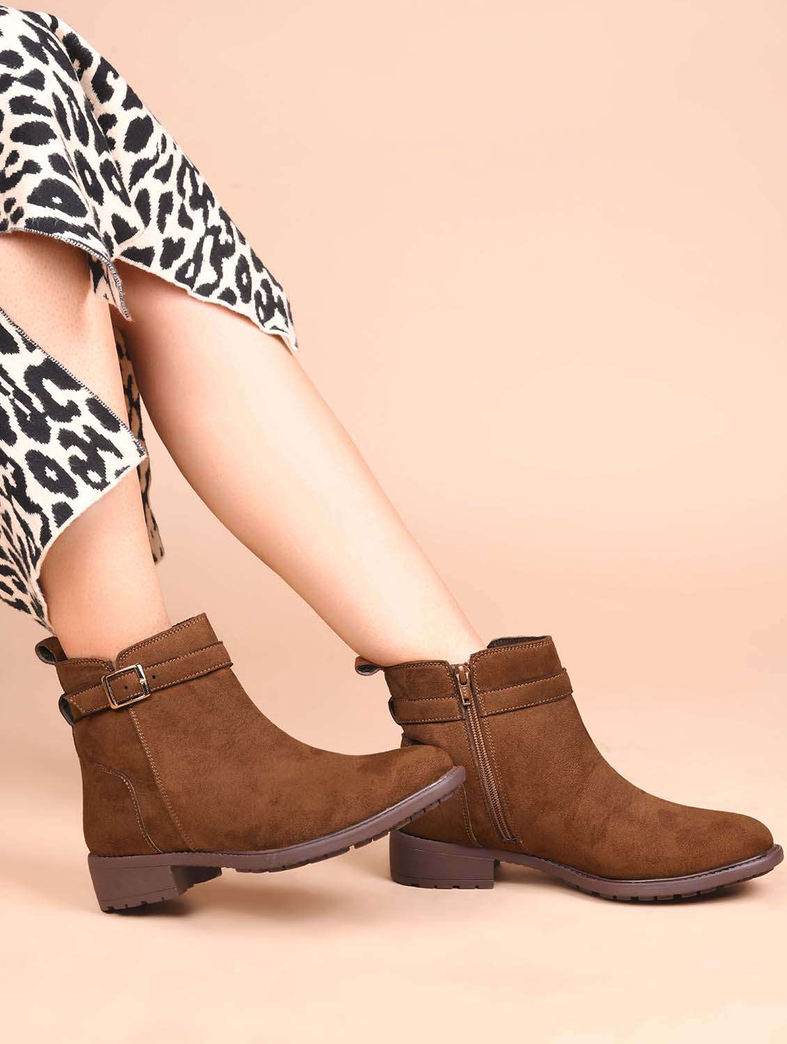 women tan solid ankle boots - 21651874 -  Zoom Image - 0