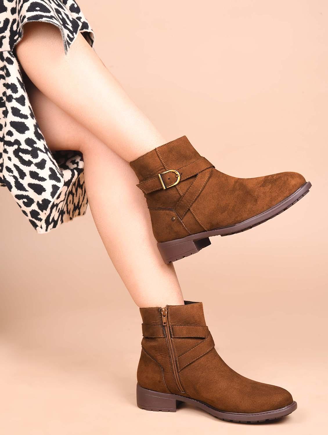 women tan solid ankle boots - 21651876 - Zoom Image - 0