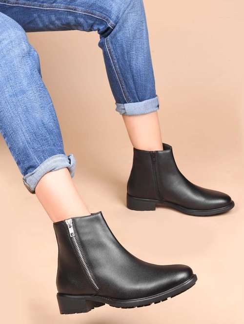 women black solid ankle boots