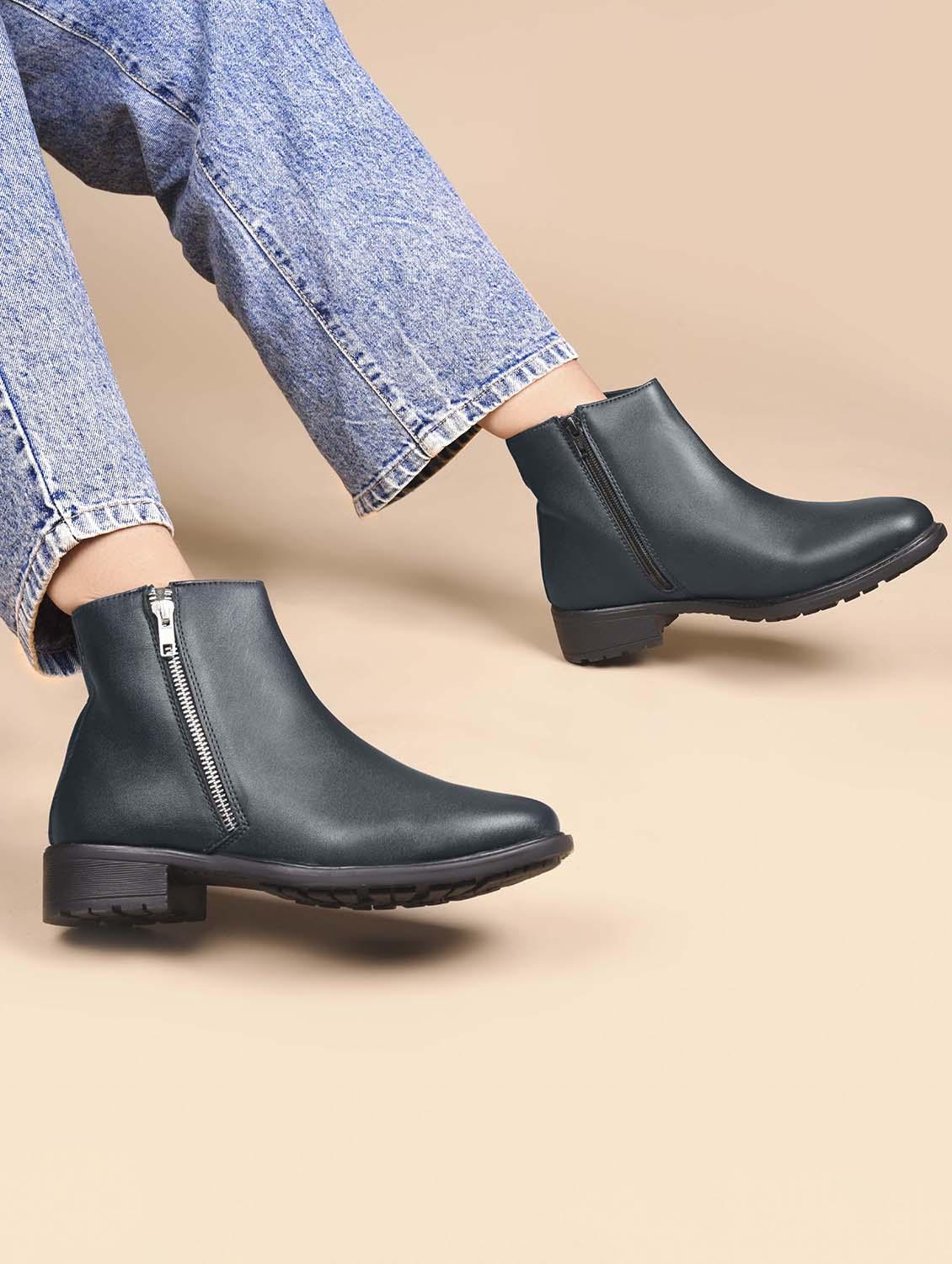 women navy blue solid ankle boots - 21651878 - Zoom Image - 0