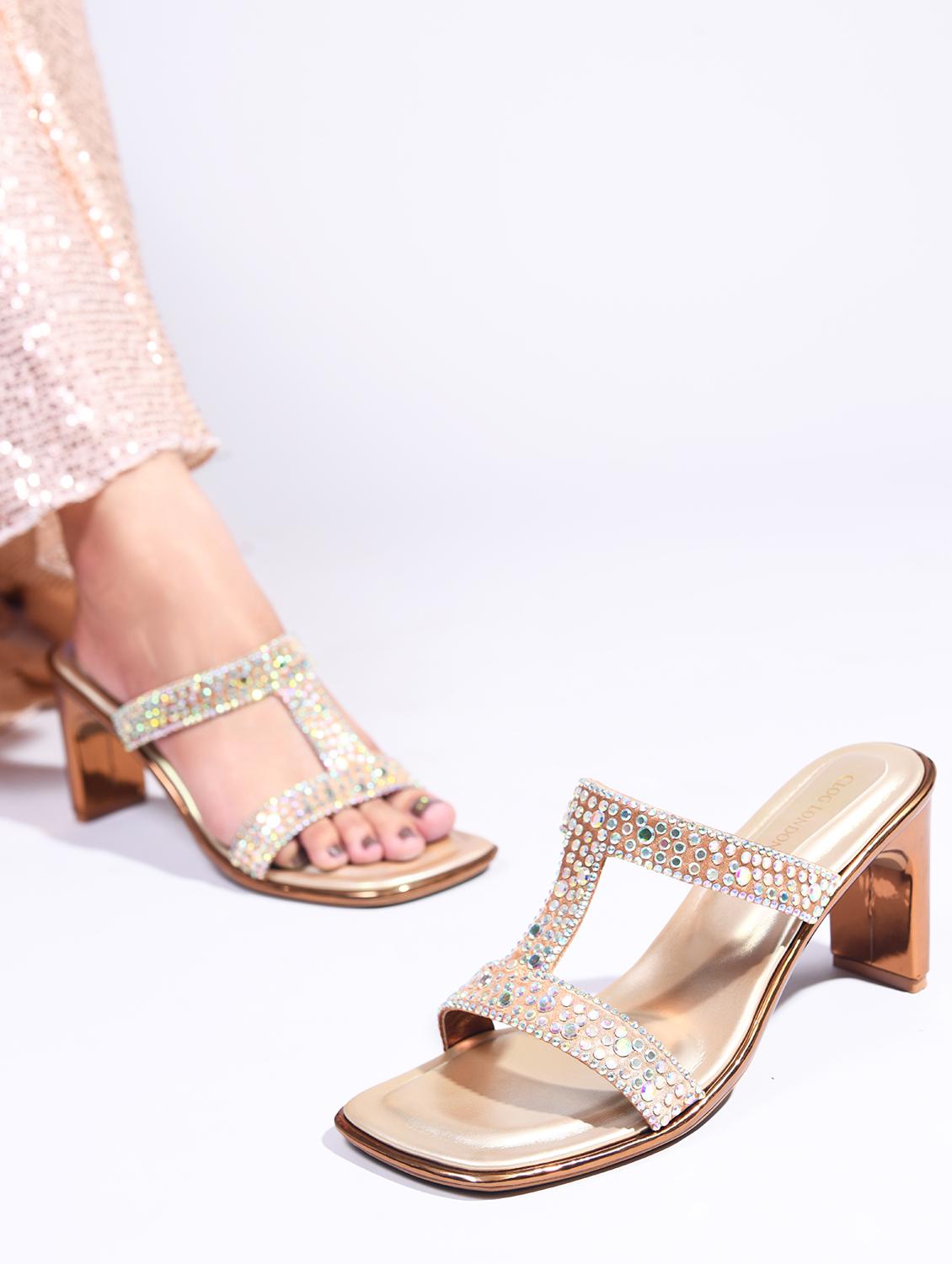 women gold block heel sandals - 21651883 - Standard Image - 2