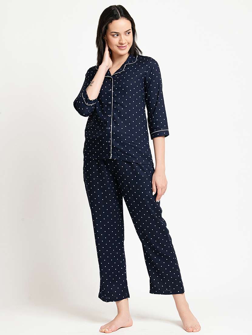 women polka doted cuban collar nightwear set - 21651889 -  Standard Image - 2