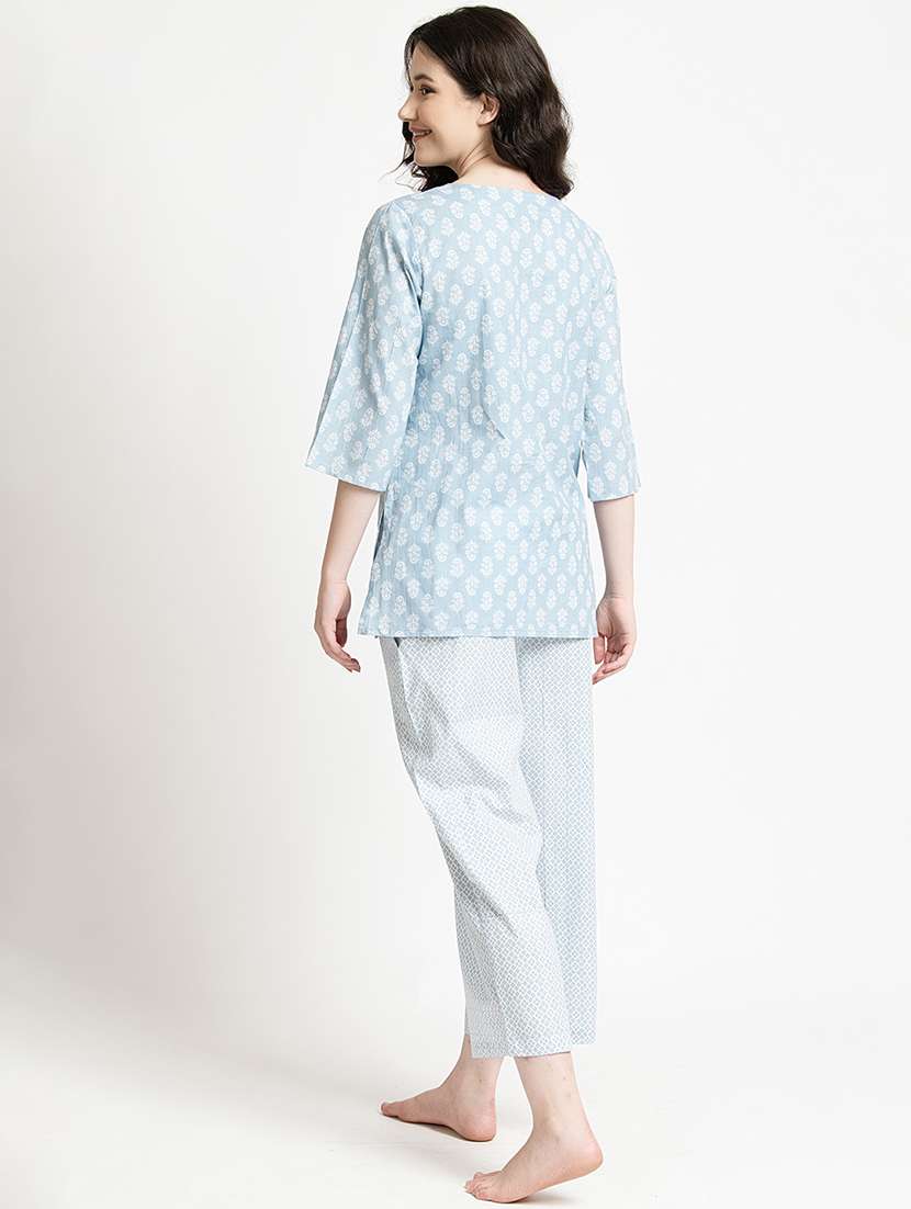 women printed notch neck nightwear set - 21651895 -  Standard Image - 2