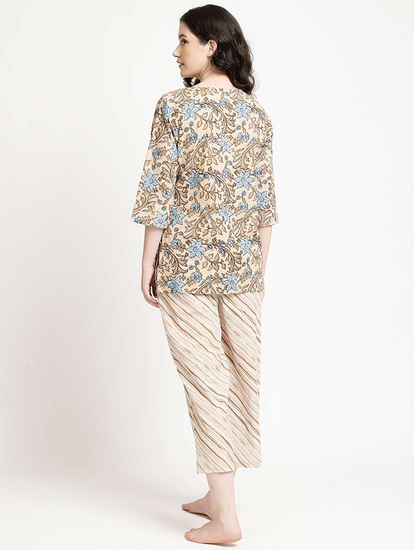 women printed notch neck nightwear set - 21651896 -  Standard Image - 2
