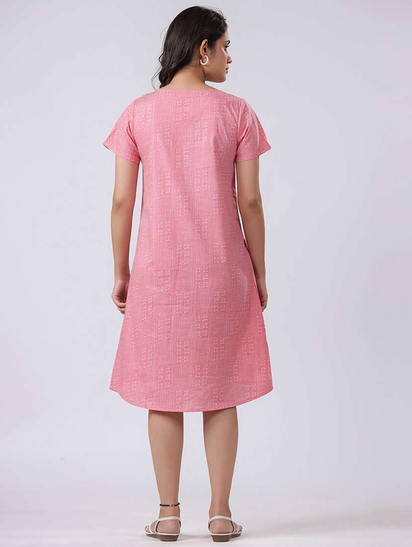 women printed short sleeves a-line dress - 21651942 -  Standard Image - 2