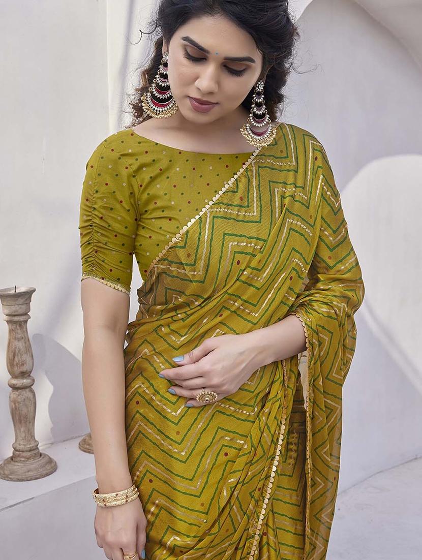 women olive printed saree with blouse - 21651945 - Standard Image - 2