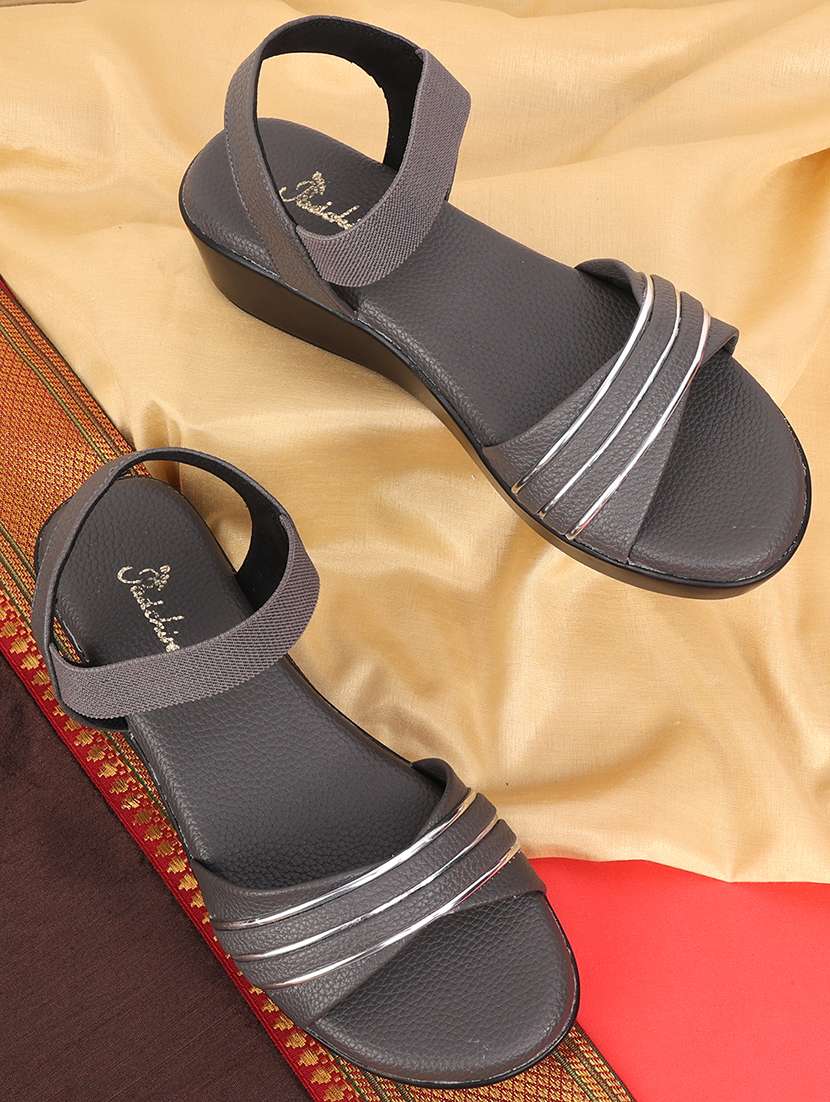 women grey back strap wedge