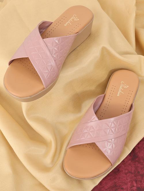 women pink slip on wedge - 21652673 - Standard Image - 0
