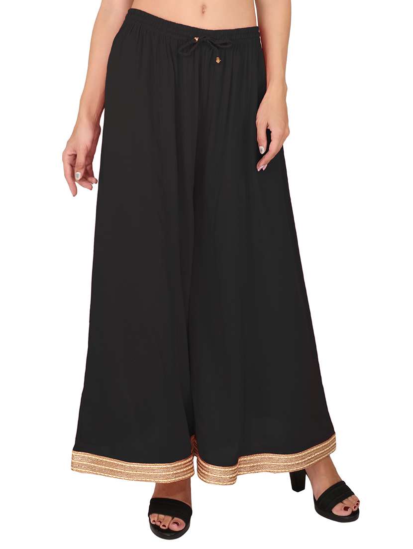 women black solid flared palazzos