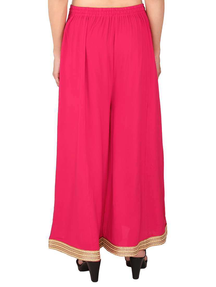 women pink solid flared palazzos - 21652696 - Standard Image - 2
