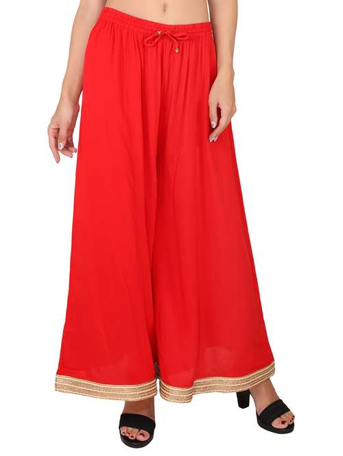 women red solid flared  palazzos - 21652700 -  Standard Image - 0