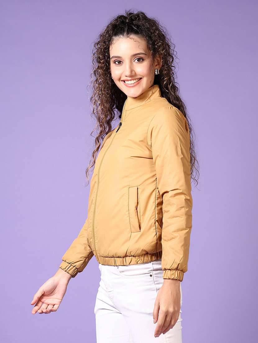 women solid long sleeves puffer jacket - 21652740 -  Standard Image - 2