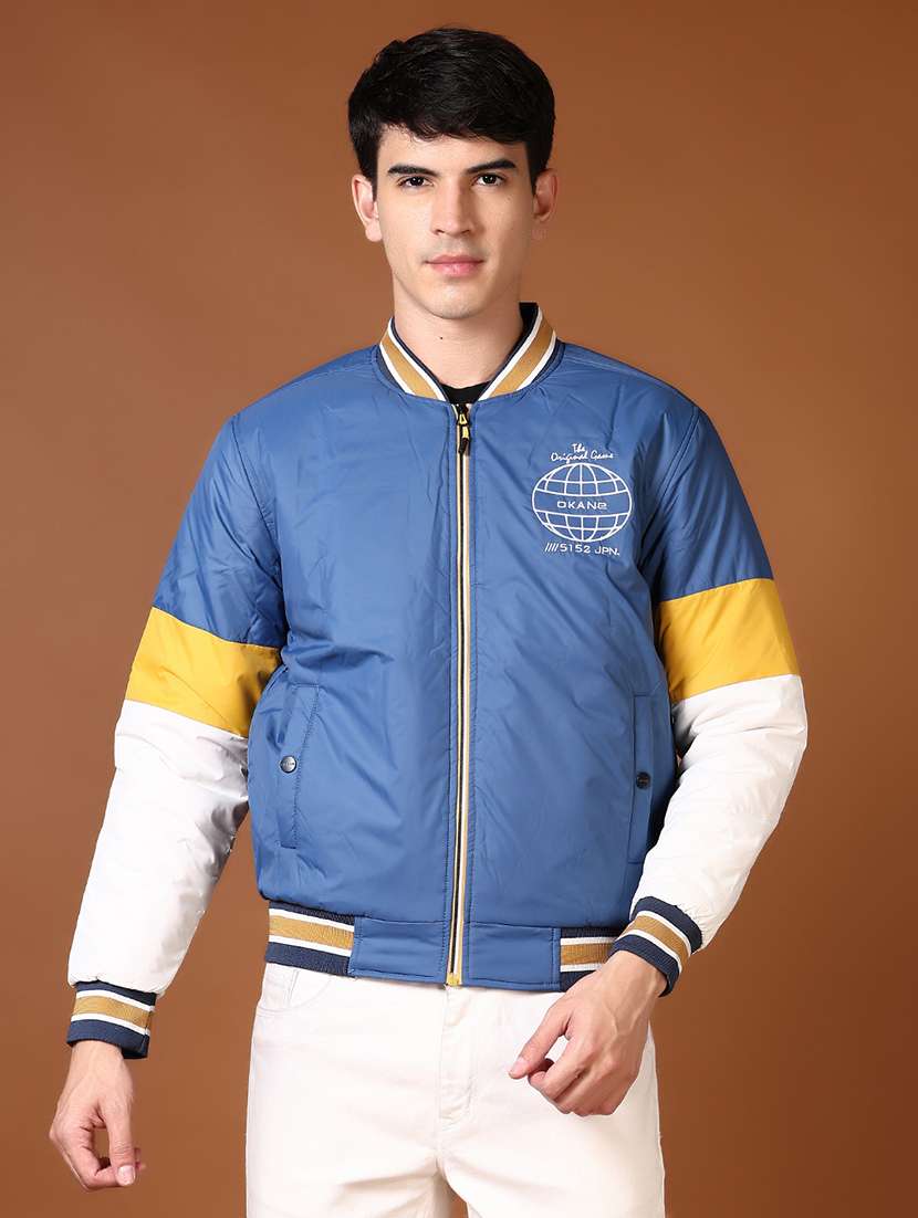 men color blocked long sleeves varsity jacket