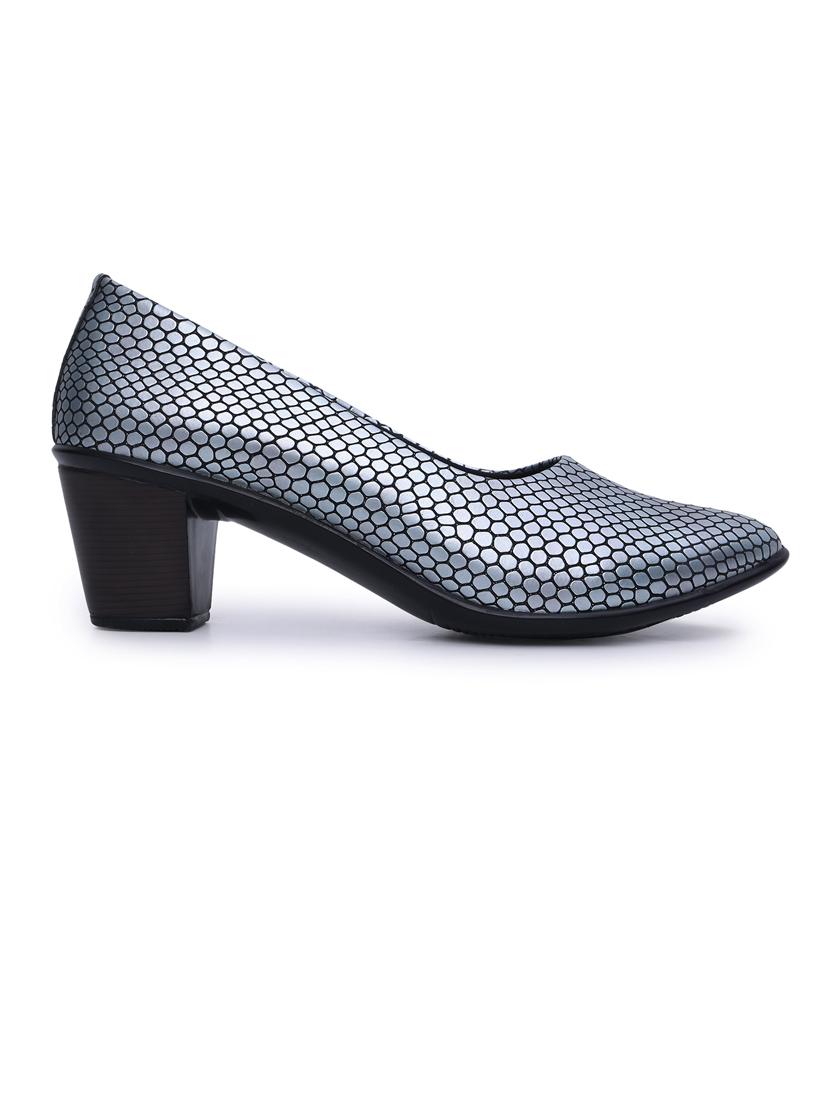 women silver block heel pump - 21652874 - Standard Image - 2