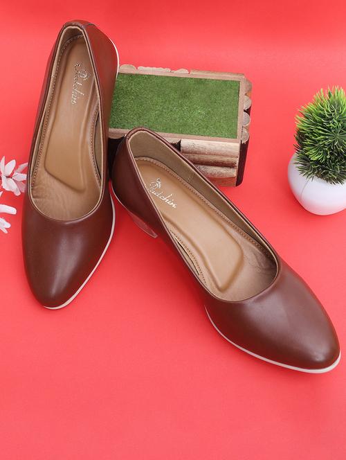 women brown solid block heel pumps - 21652876 -  Standard Image - 0