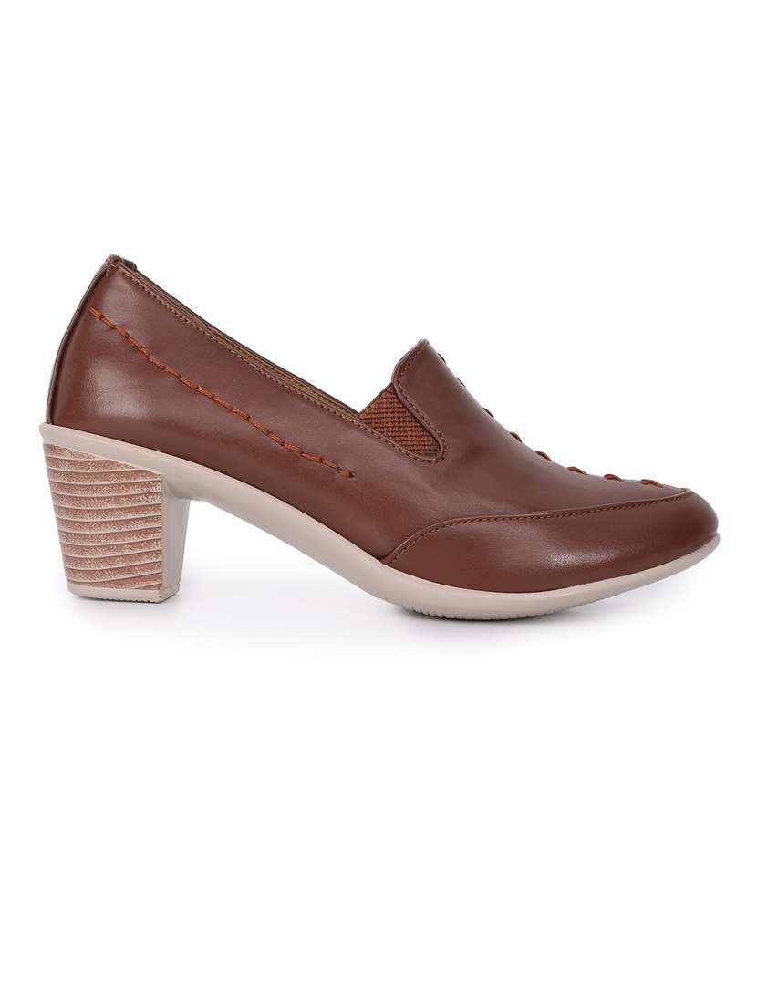 women brown solid block heel pumps - 21652881 -  Standard Image - 2