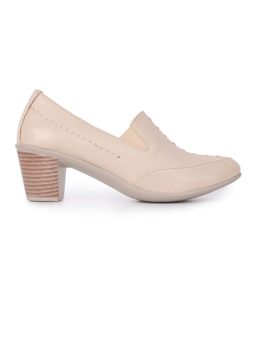 women cream solid block heel pumps - 21652882 -  Standard Image - 2