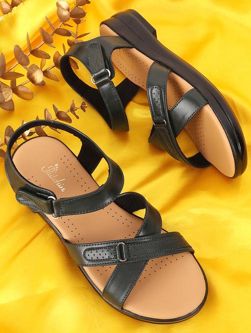 women black solid ankle strap sandal - 21652909 -  Standard Image - 0