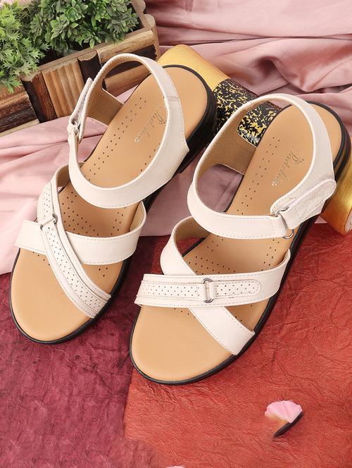 women cream solid ankle strap sandal - 21652910 - Standard Image - 0