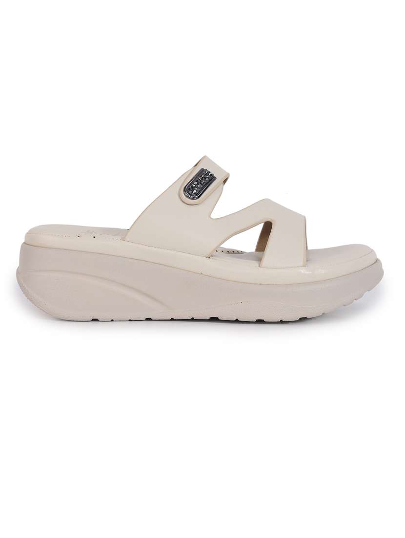 women cream solid slip on wedge - 21652921 -  Standard Image - 2