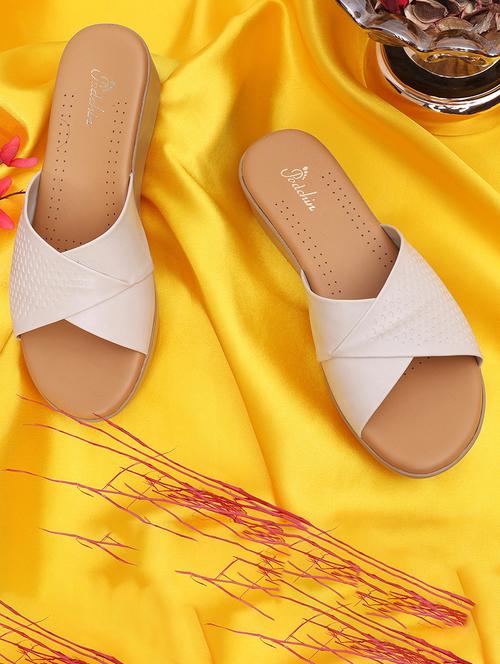 women cream textured slip on wedge - 21652930 - Standard Image - 0