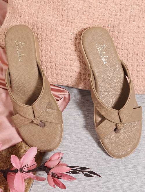 women beige solid slip on wedge