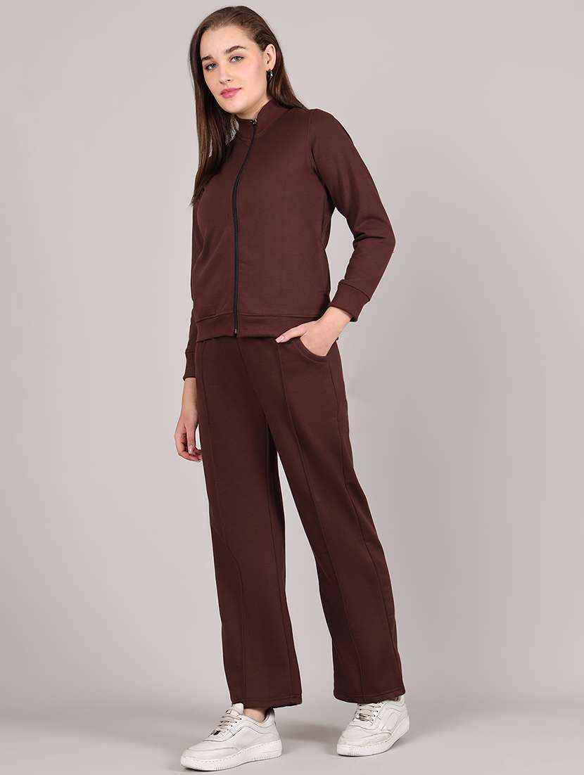 women solid long sleeve active wear sets - 21652955 - Standard Image - 2