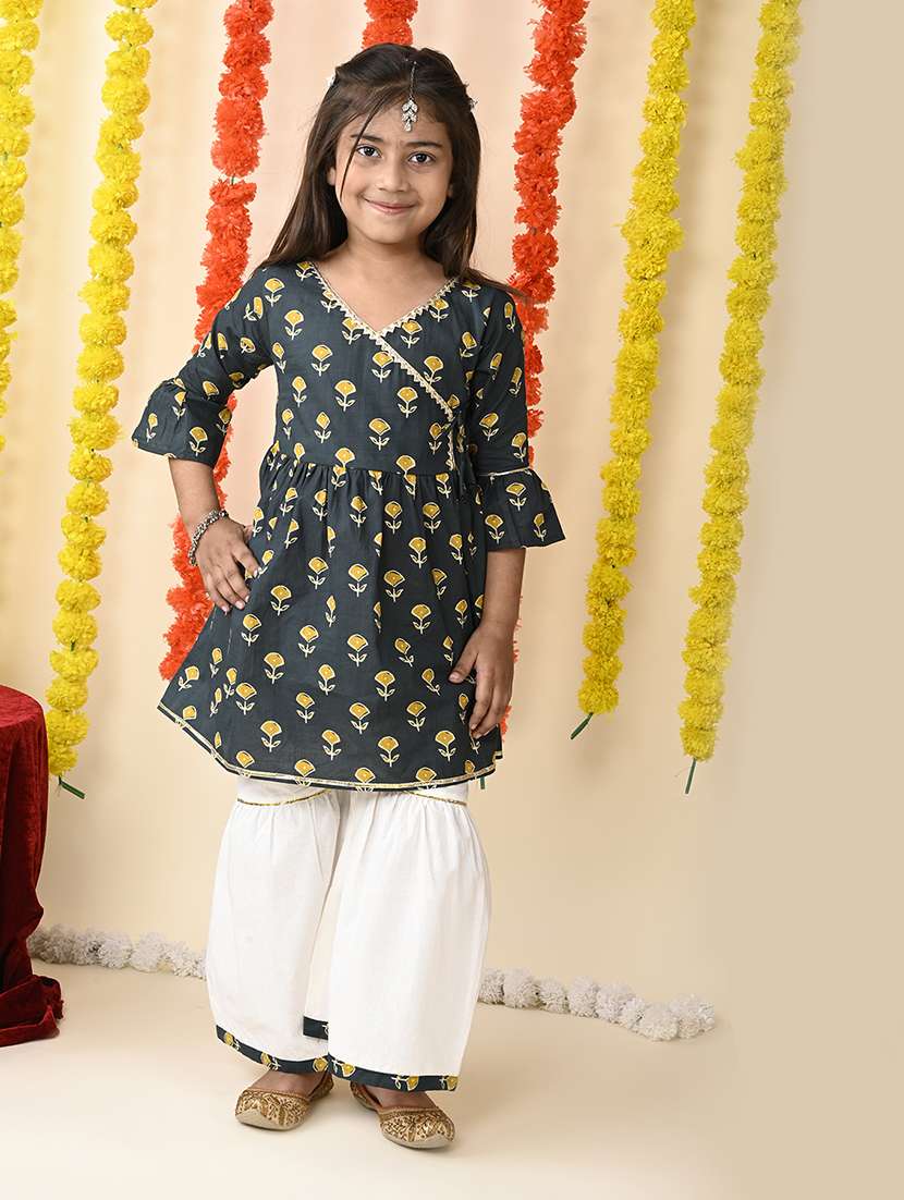 girls floral printed kurta sharara set 