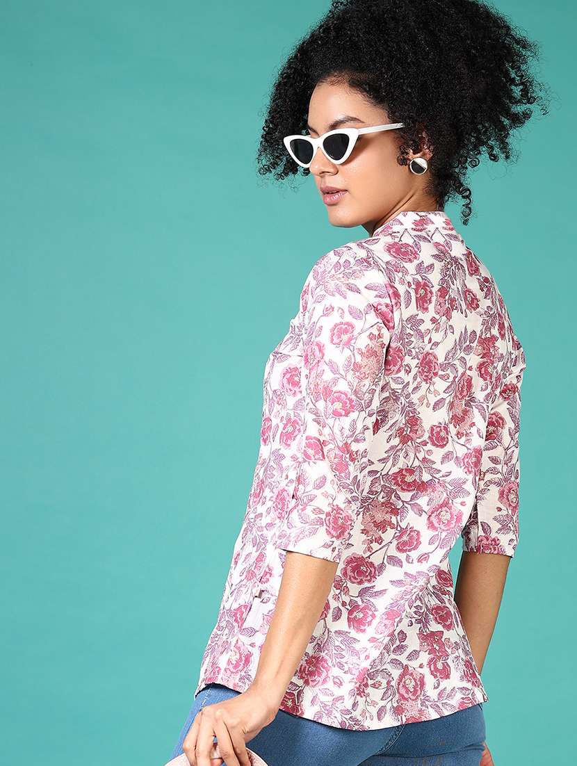 women floral printed mandarin straight top - 21659755 -  Standard Image - 2