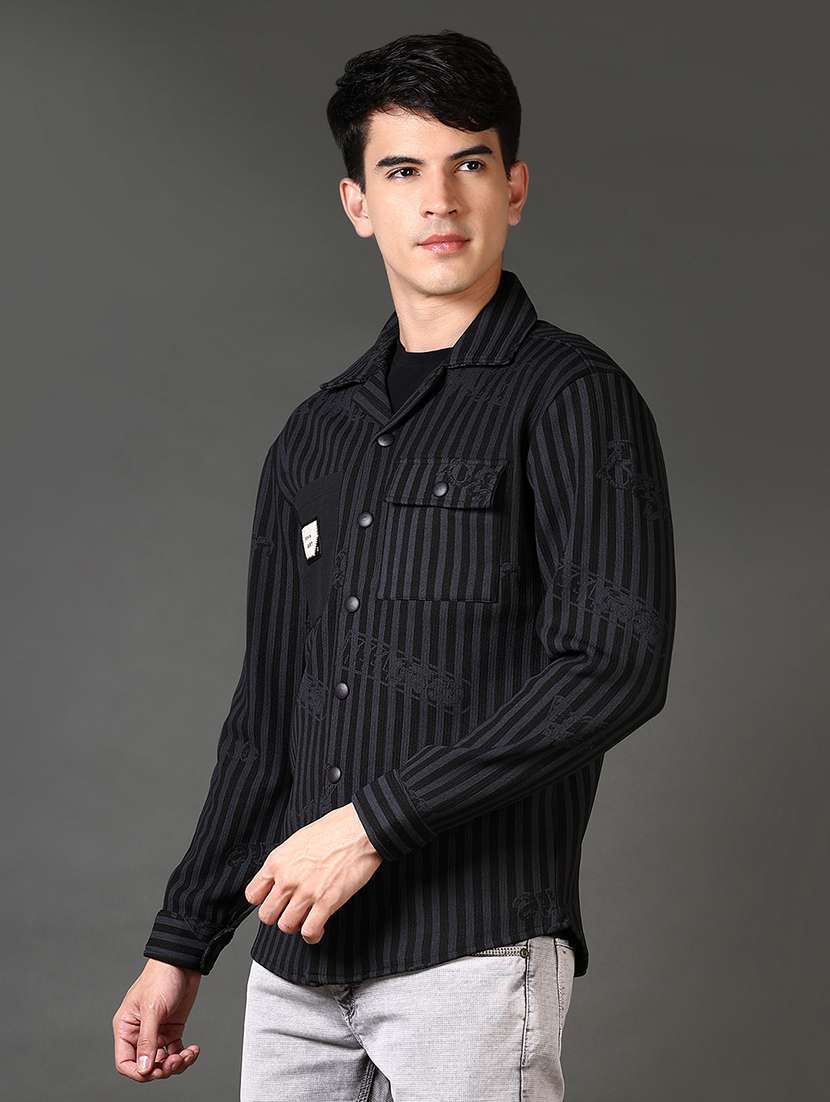 men striped long sleeve shacket - 21659771 -  Standard Image - 2